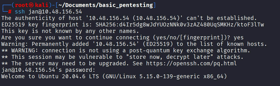 Logged in over SSH as jan