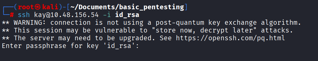 SSH prompting for id_rsa's passphrase, confirming it's protected