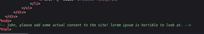 HTML source comment addressed to john about placeholder content