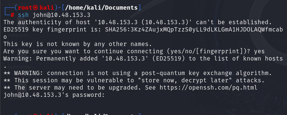 SSH prompting for john's password with the host key not yet trusted