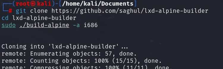 Cloning lxd-alpine-builder on the attacker box
