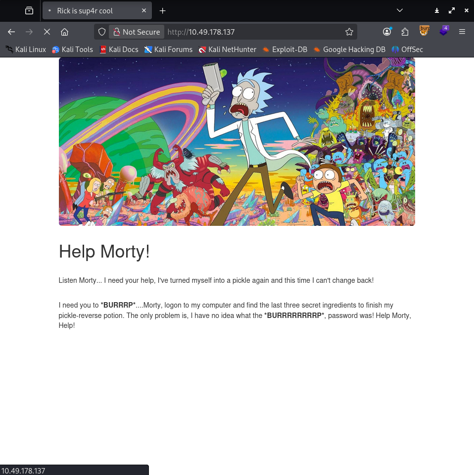Homepage showing the "Help Morty!" brief about three secret ingredients
